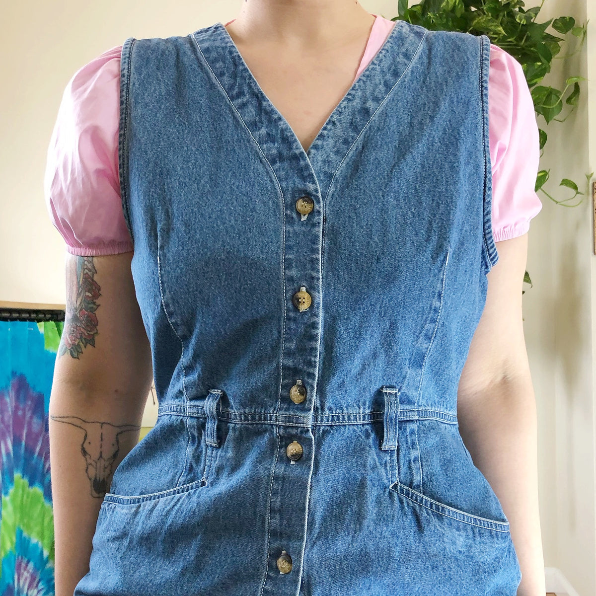 Vintage Denim Button Front Jumper Dress