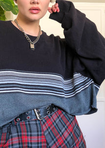 Vintage Grayscale Striped Raw Crop Sweater - 5X/6X