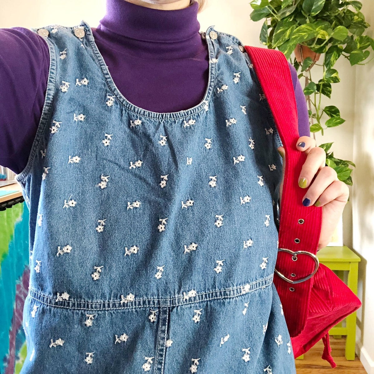 Vintage Denim Floral Jumper Dress