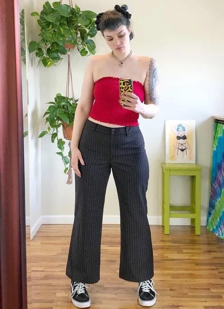 Womens pinstripe sales pants plus size