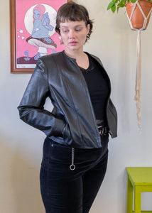 Vintage Structured Leather Jacket - L