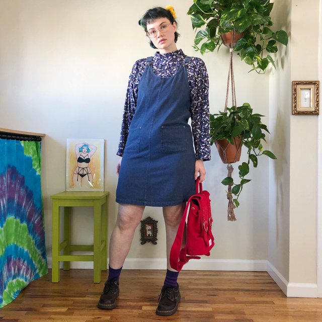 Vintage Overall-Strap Denim Jumper Dress - L Isabel Hendrix Vintage Overall-Strap Denim Jumper Dress - L Isabel Hendrix