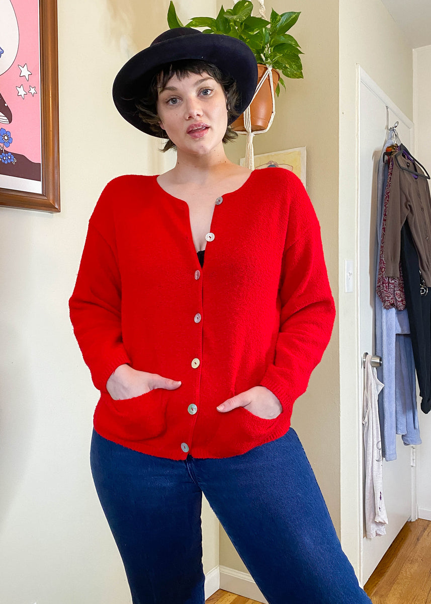 Vintage Bright Red Cardigan L XL Isabel Hendrix