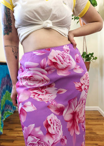 Vintage Purple & Pink Floral Maxi Skirt - L/XL