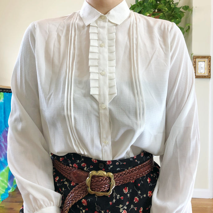 Vintage Tuxedo-Style Button Up Blouse - L/XL