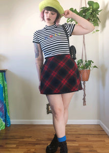 Vintage Red Plaid Mini Skirt - L/XL