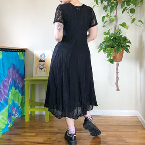 Vintage Black Lace Maxi Dress - L/XL