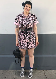 pink animal print shirt dress Hot Pink Leopard Mini Shirt Dress