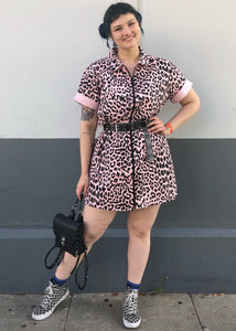 Lazy Oaf Pink Leopard Shirt Dress - XL
