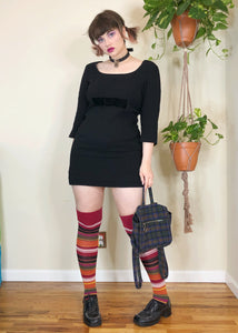 Altered Black Mini Dress with Velvet Bow - L/XL