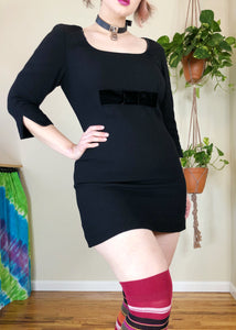 Altered Black Mini Dress with Velvet Bow - L/XL