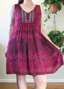 Raspberry Pink Floral & Paisley Summer Dress - L/XL/2X