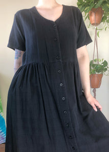Vintage Button Up Black Maxi Dress - 3X