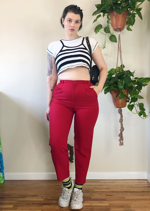 Vintage Bright Red Pleated Trousers - M/L