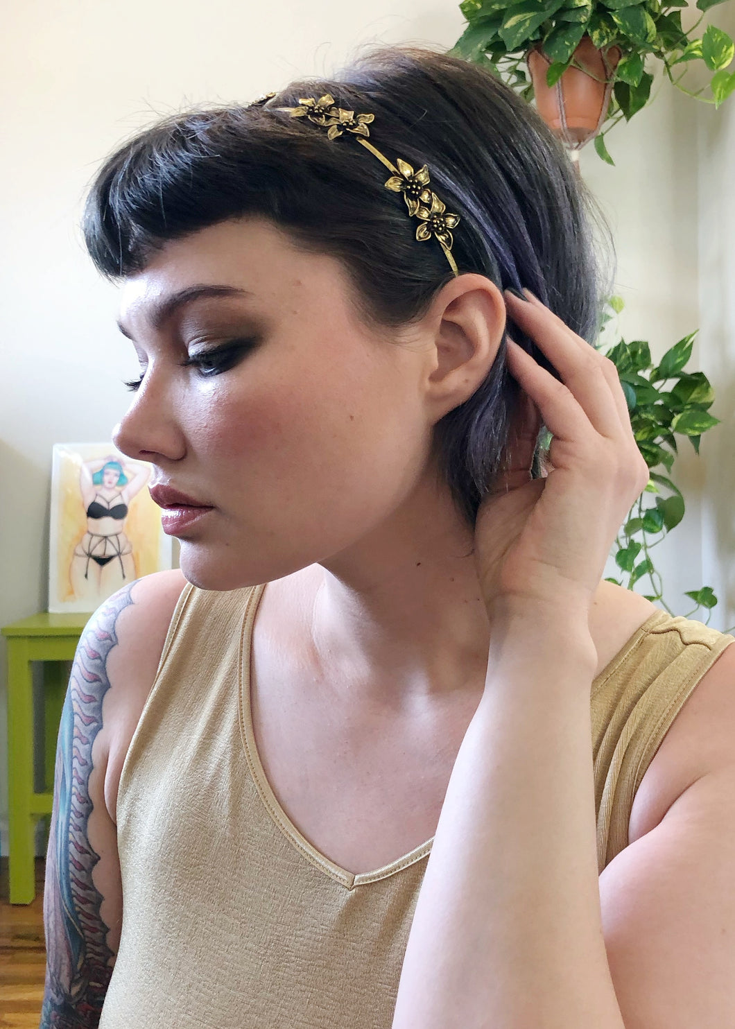 Golden Floral Tiara Headband