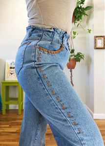 Vintage Paper Bag Waist Suede Detailed Mom Jeans - L