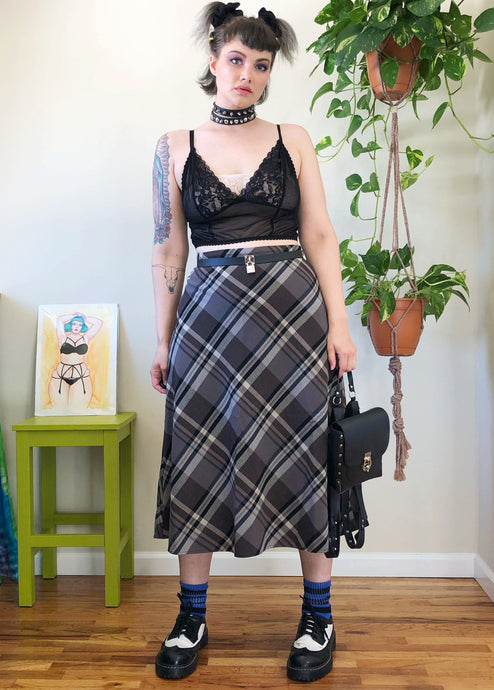 Vintage Plaid Midi Skirt - L/XL