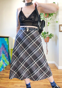Vintage Plaid Midi Skirt - L/XL