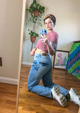 Vintage Light Wash Distressed & Sandblasted Mom Jeans - L/XL