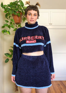 Vintage Knock-Off Burberry Chenille Skirt & Sweater Set - XL/2X