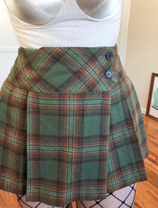 Vintage Y2K Green Plaid Pleated Mini Skirt - 2X