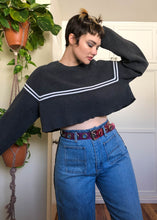 Vintage Gray & White Striped Raw Cropped Sweater - XL/2X/3X