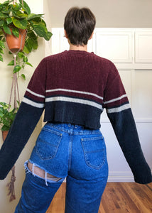 Vintage Striped Chenille Raw Cropped Sweater - XL/2X/3X