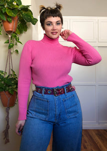 Vintage Perfect Shade of Pink Ribbed Turtleneck - XL