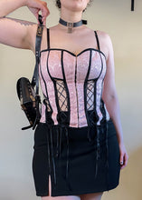 Vintage Baby Pink and Black Corset - XL/2X/3X
