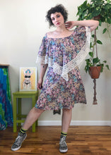 Vintage Muted Tone Floral Handkerchief Dress - L/XL