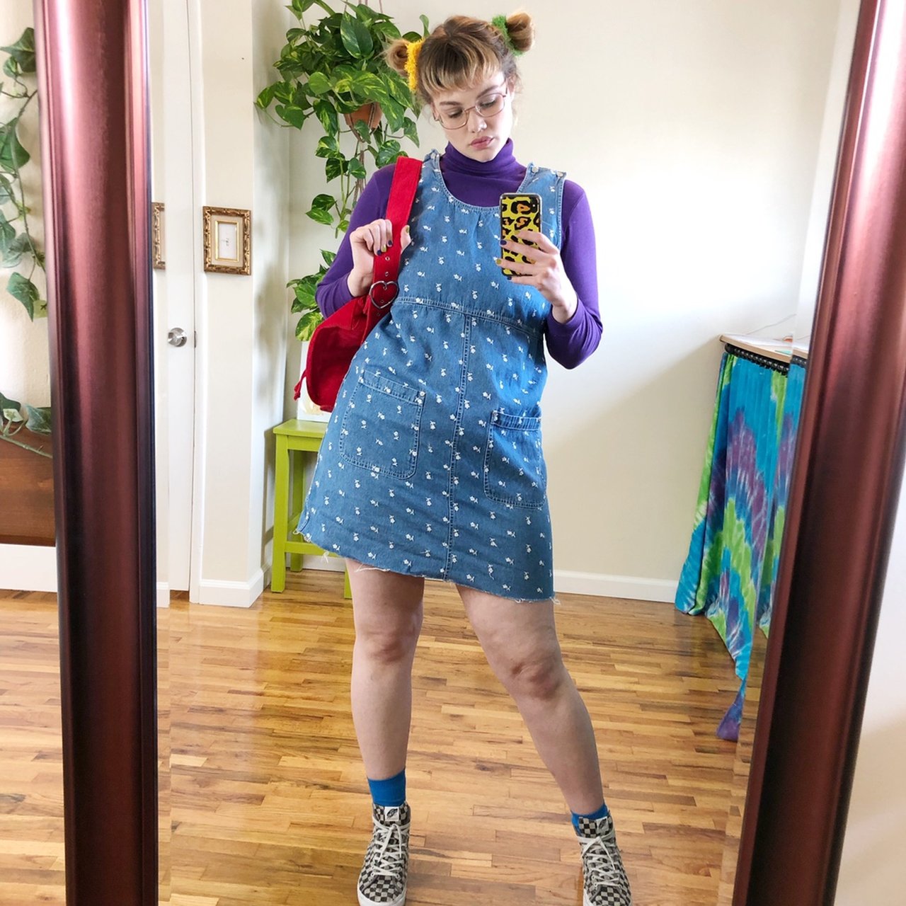 Vintage Denim Floral Jumper Dress Vintage Denim Floral Jumper Dress