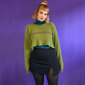 Vintage Black Notched Mini Skirt - XL