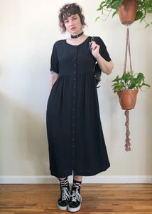 Vintage Black Button Up Maxi Dress - L/XL