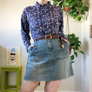Vintage Raw Cut Denim Skirt - 2X