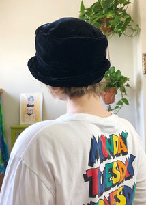 Vintage Black Velvet Roll Brim Hat