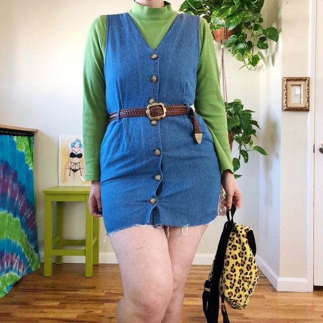 Vintage Raw Hem Denim Jumper Dress