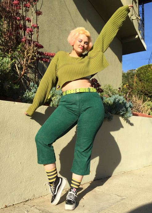 Vintage Green Pinstripe Cropped Flare Jeans - 2X