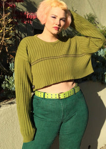 Vintage Green Pinstripe Cropped Flare Jeans - 2X