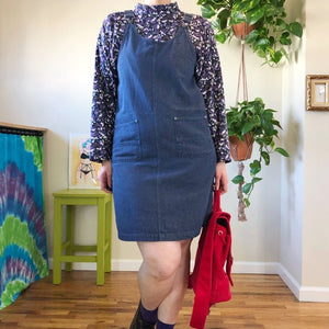 Vintage Overall-Strap Denim Jumper Dress - L